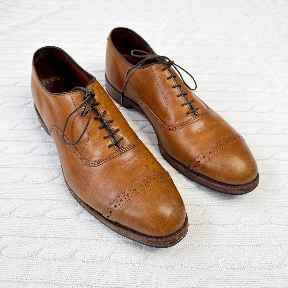 Brooks Brothers Mens 10 D Tan Leather Cap Toe Oxford‎ Dress Shoes Made in USA